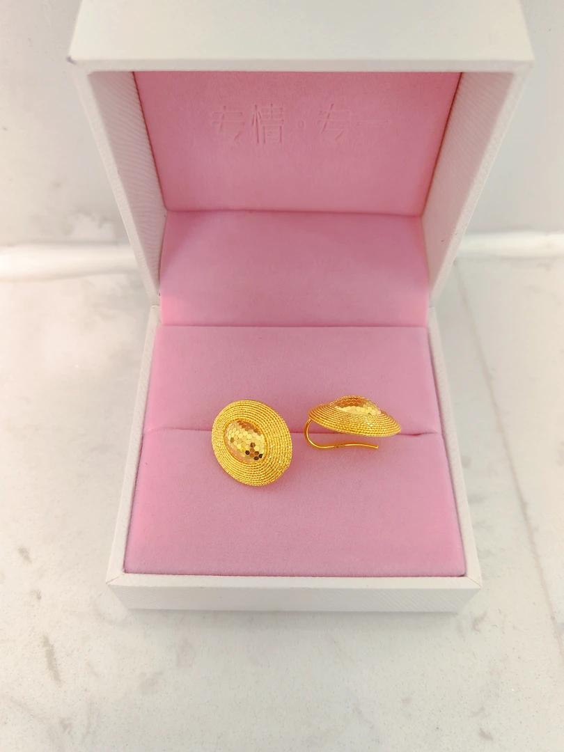 足金时尚编织鸽子蛋耳钩