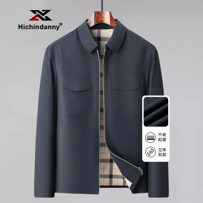 HICHIN运动夹克男士春秋季商务休闲翻领茄克免烫抗皱宽松上衣外套