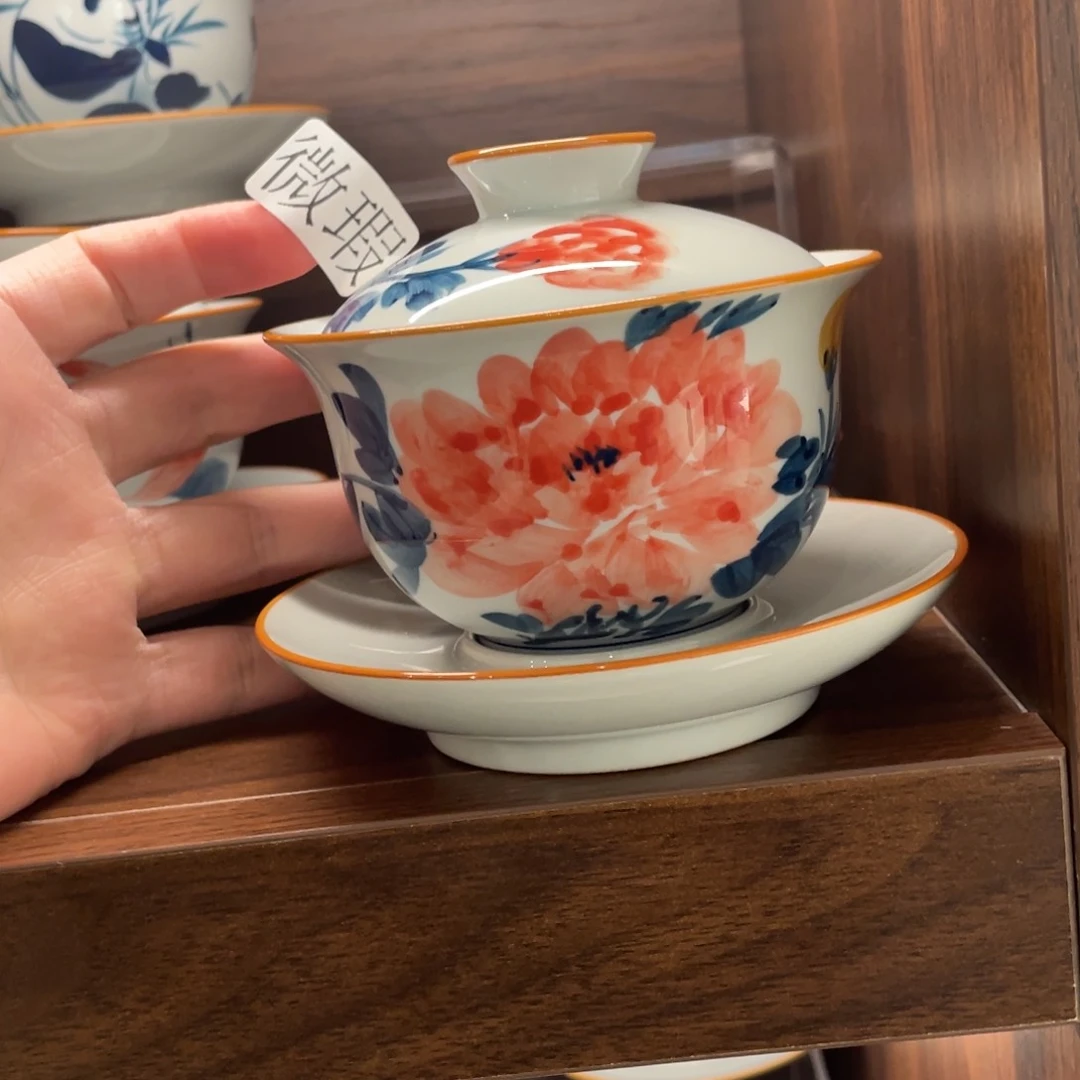 釉下手绘茶具微瑕