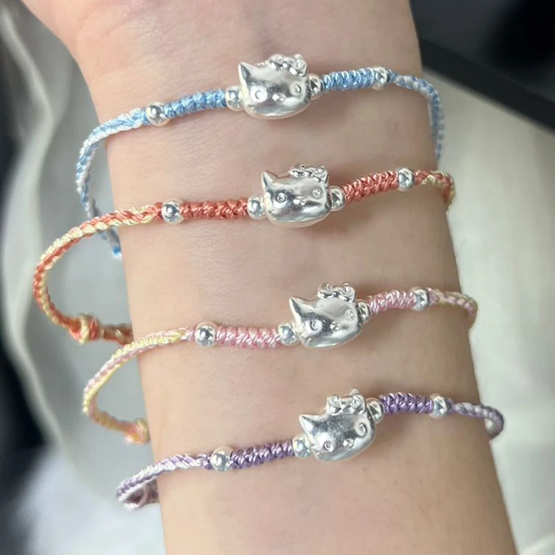 足银银制品 纯手工编织Hello Kitty银手绳