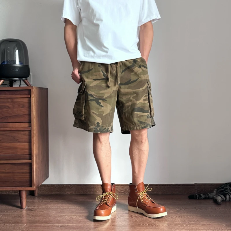 工装迷彩短裤男夏季日系潮流复古经典休闲宽松翻盖口袋五分运动裤