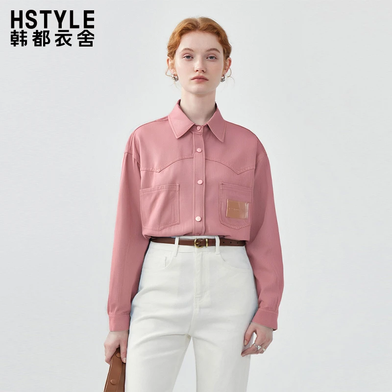 韩都衣舍翻领双口袋休闲设计感宽松小众时髦衬衫外套女春季新款