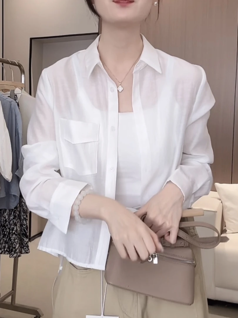丽公主莱赛尔天丝S023防晒衬衫女2025夏新款时尚显瘦小个子衬衣