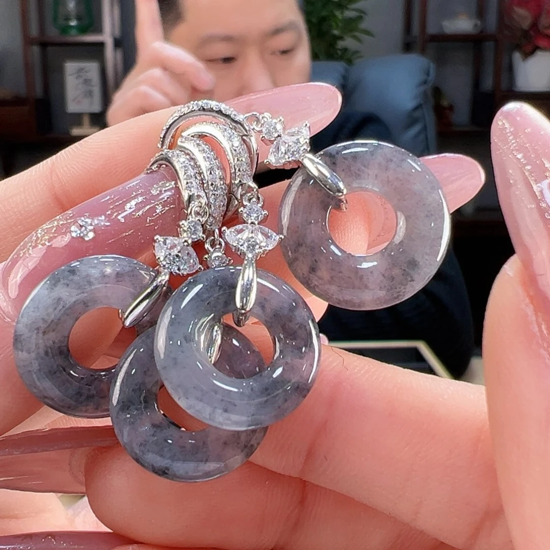 翡翠耳饰银S925镶嵌多样性发货一幅