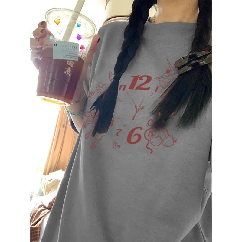 labzaa美式创意设计感印花夏季T恤短袖男女纯棉灰色休闲情侣上衣