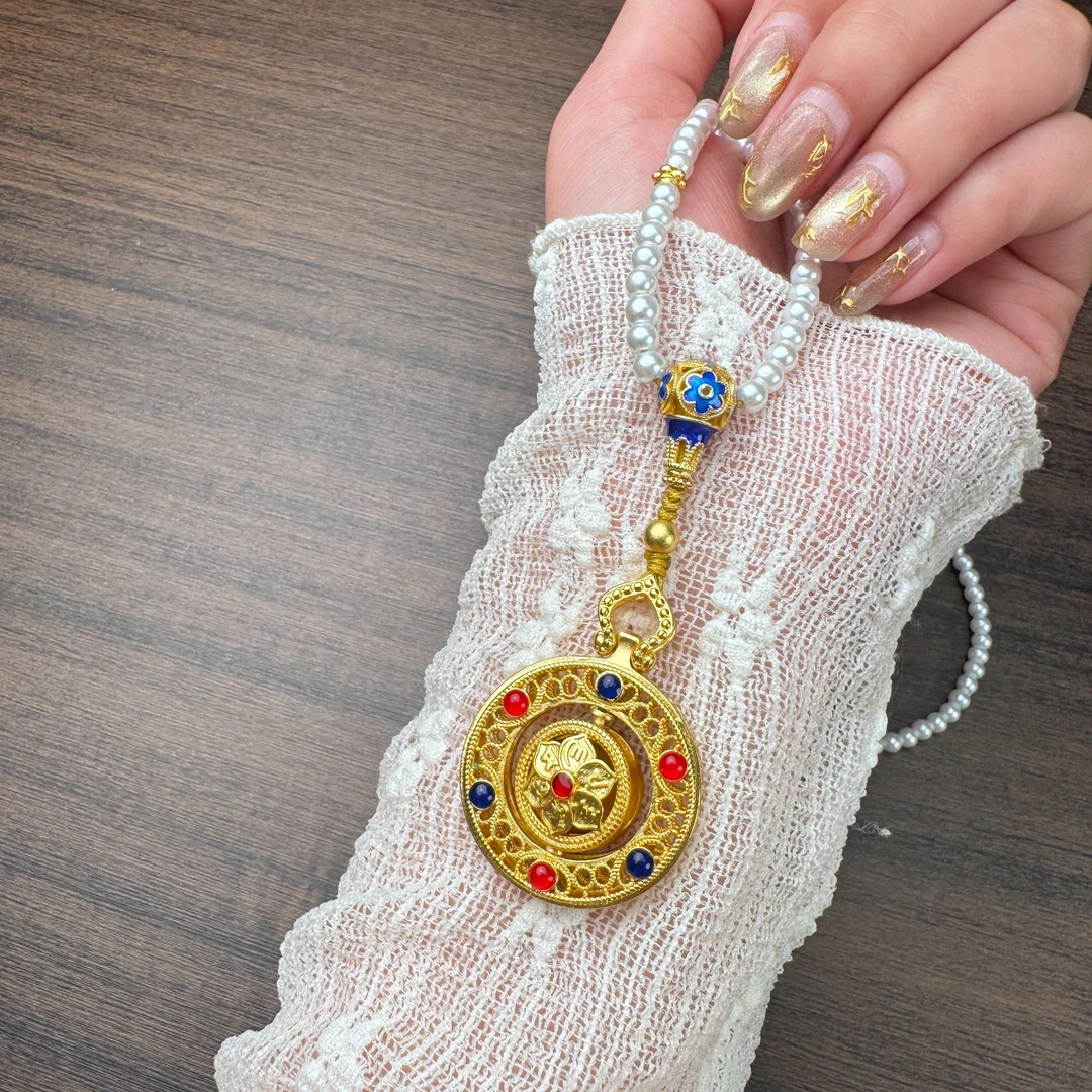 铜合金项链 古法旋转花丝罗盘项链时尚