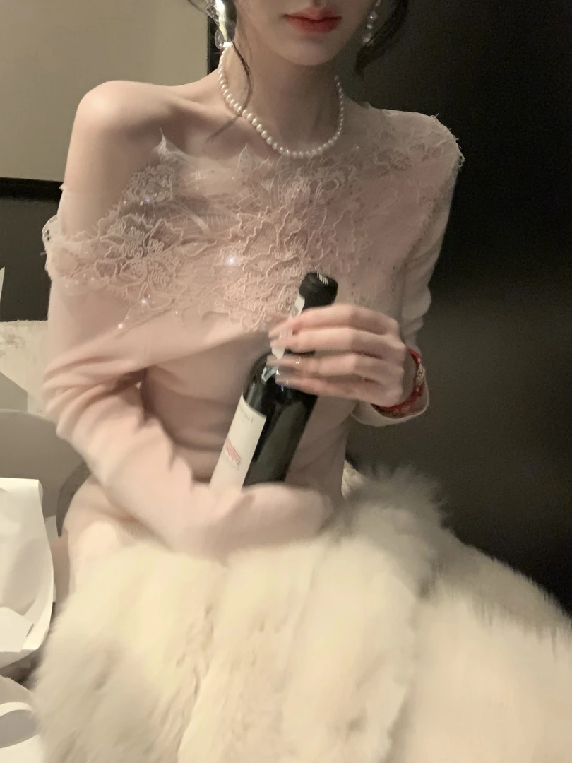 【雅乔定制】眉眼盈盈 绵羊毛蕾丝上衣半身裙针织套装DYYK-25102711