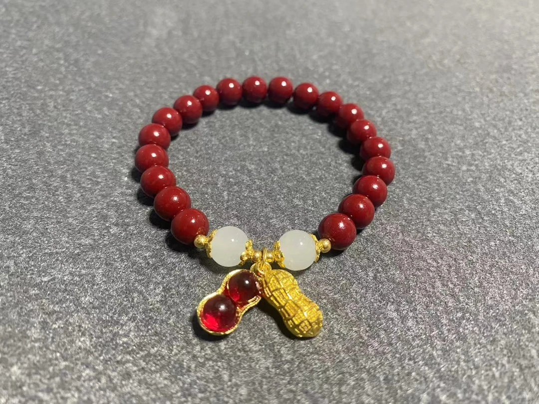 含辰砂工艺品A1232 好事花生朱砂手串 DIY  圆珠8mm