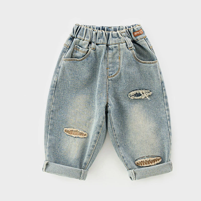 宝宝破洞牛仔裤春秋季外穿1一3岁男女小童休闲裤婴儿裤子春装6657