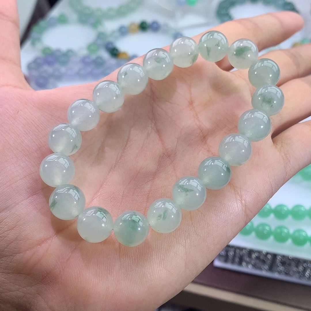 未镶嵌手链翡翠晴绿飘花手串