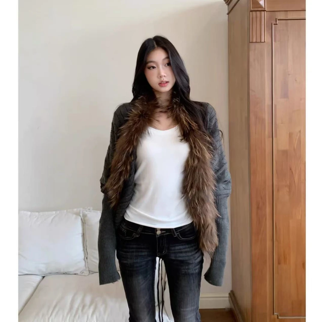 【爆炸品质】 高级慵懒感气质宽松蝙蝠袖秋冬设计感女抽绳针织外套