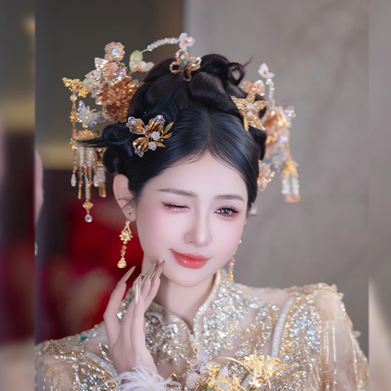 合金婚庆饰品 新款中式新娘秀禾头饰减龄龙凤褂结婚古装发饰D0461