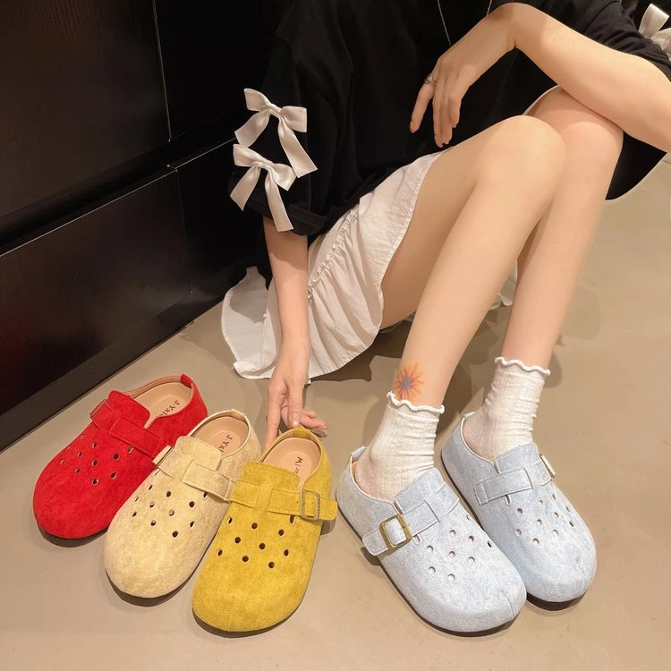 厚底包头半拖鞋女外穿2025春夏新款休闲防滑洞洞鞋一脚蹬软底拖鞋