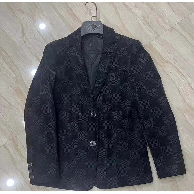 2326-男士山羊皮西服印花外套