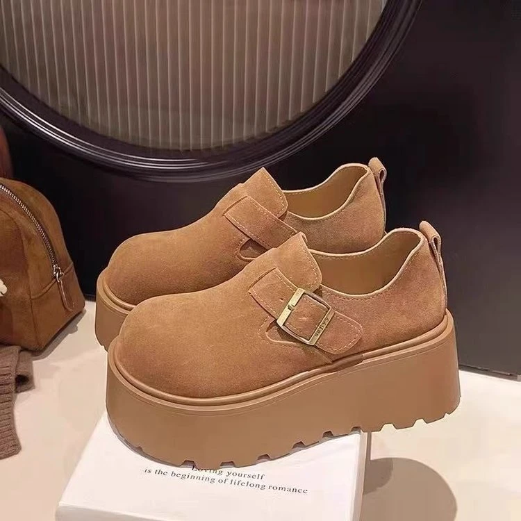 真皮四季勃肯鞋女2025春季新款厚底增高6CM小个子乐福单鞋豆豆鞋