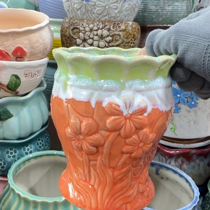 凑9块包邮，有孔，陶瓷花盆