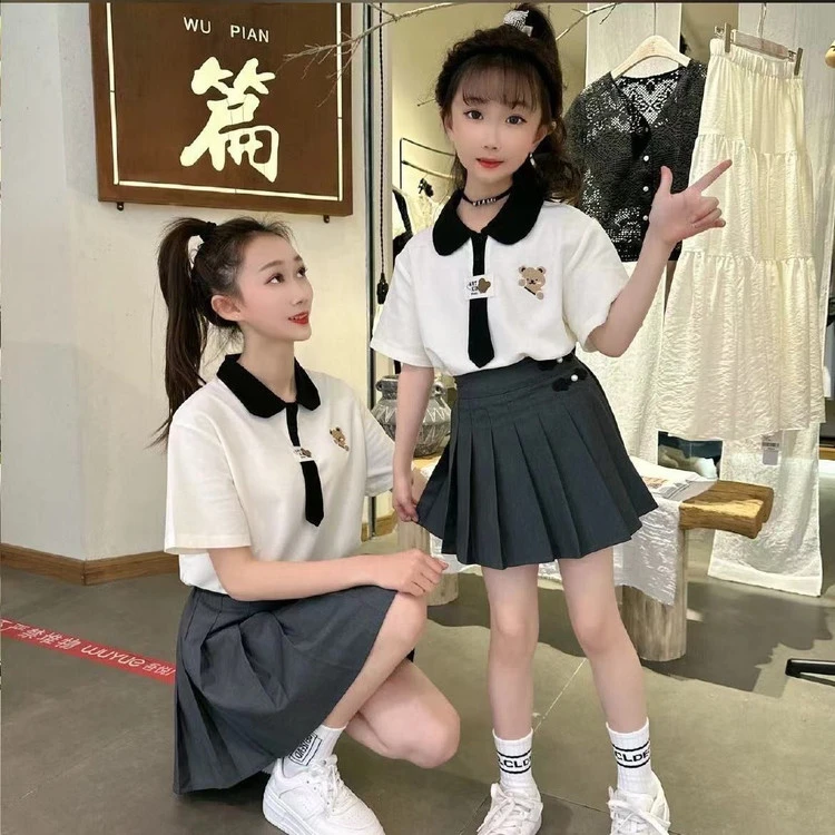 女童连衣裙夏季2025新款时髦短裙儿童学院衬衫女孩夏装jk套装裙子