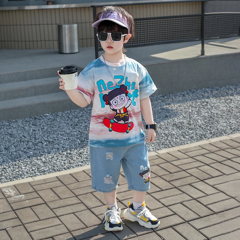 哪吒衣服男童夏装套装2025新款儿童炸街男宝宝夏季短袖t恤两件套