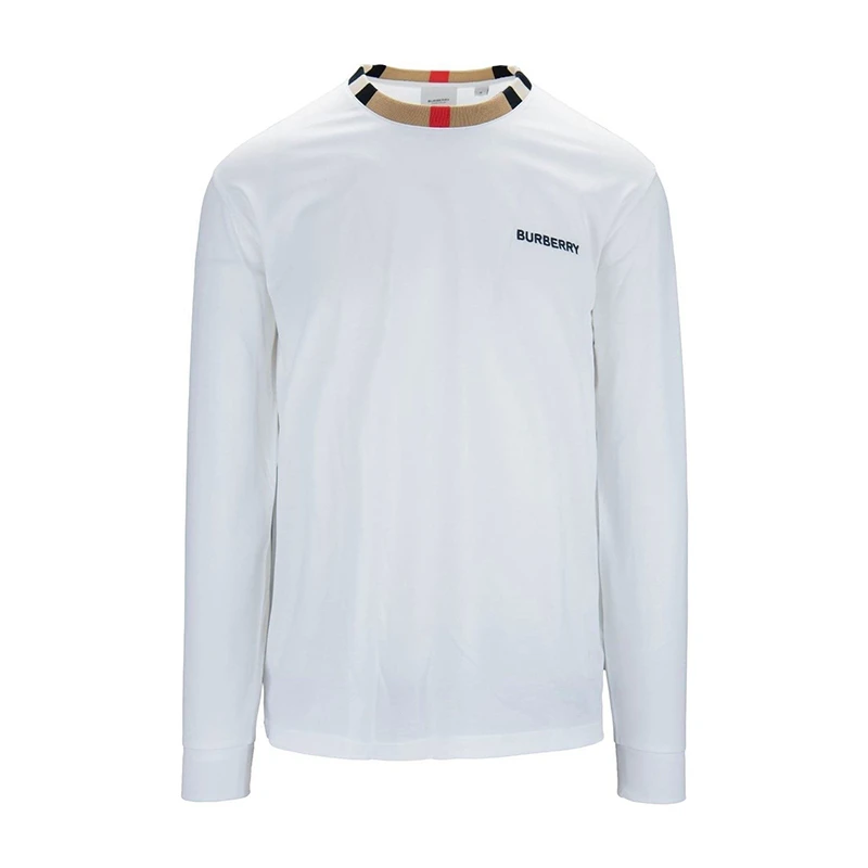 博柏利男女棉质格纹黑徽标巴宝莉长袖T恤 时尚针织休闲