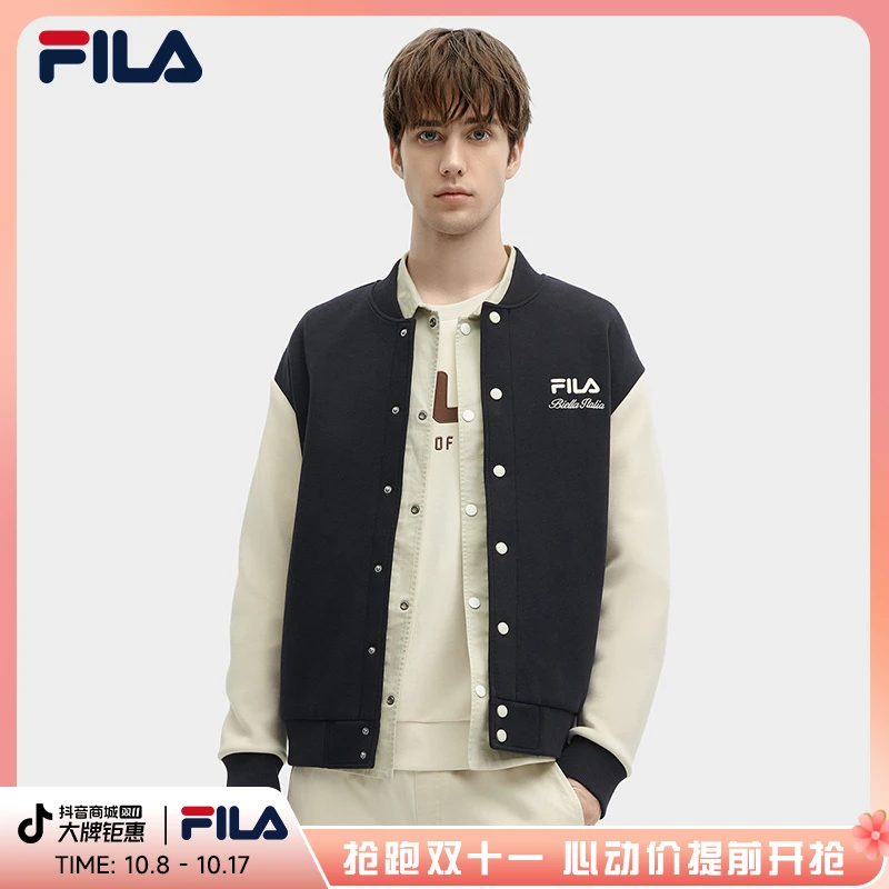FILA斐乐男装外套春季新款时尚休舒适闲拼接潮流经典运动针织上衣