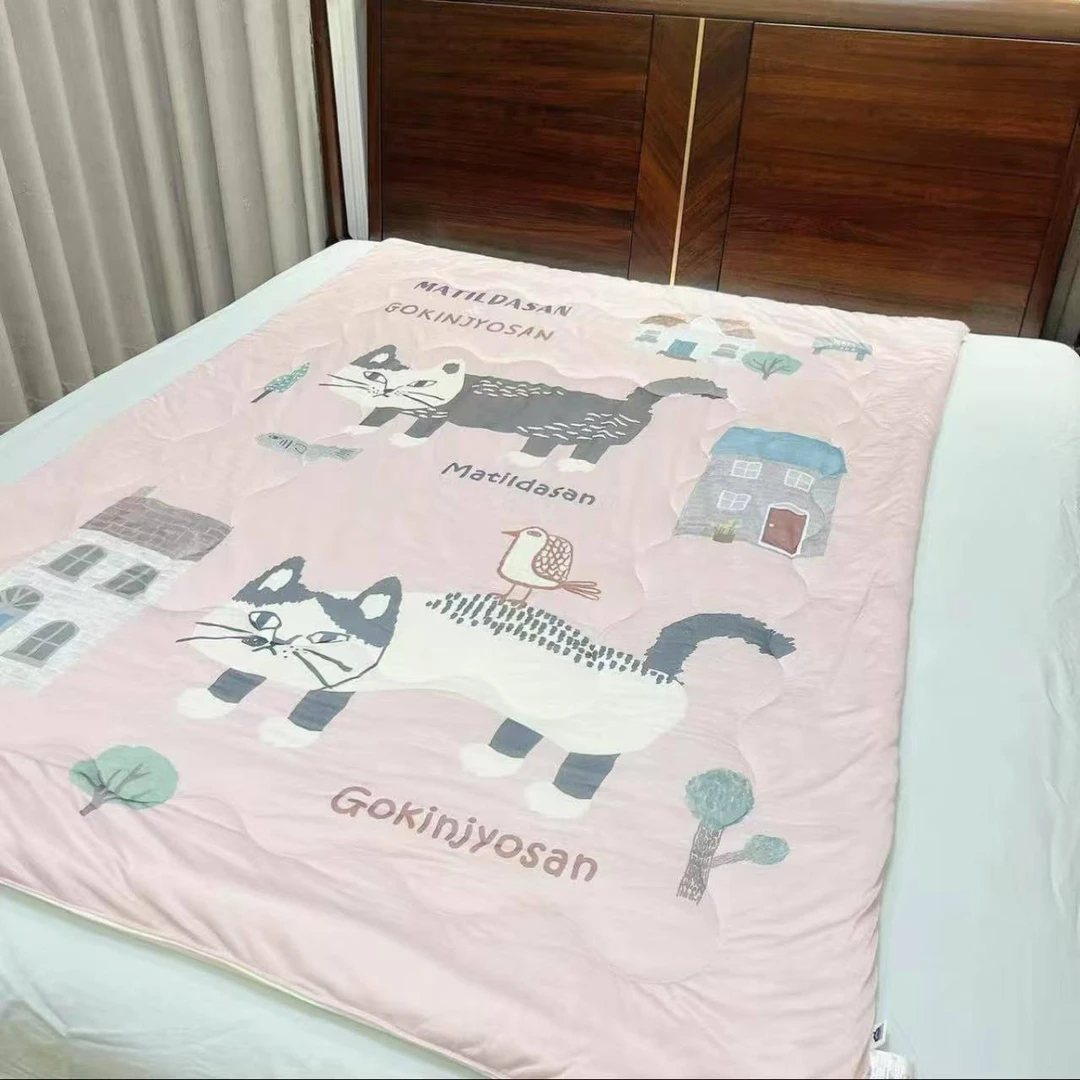 Z807 日本kusuguru猫咪数码印花冷爬猫粉色空调被凉感盖被8228-1