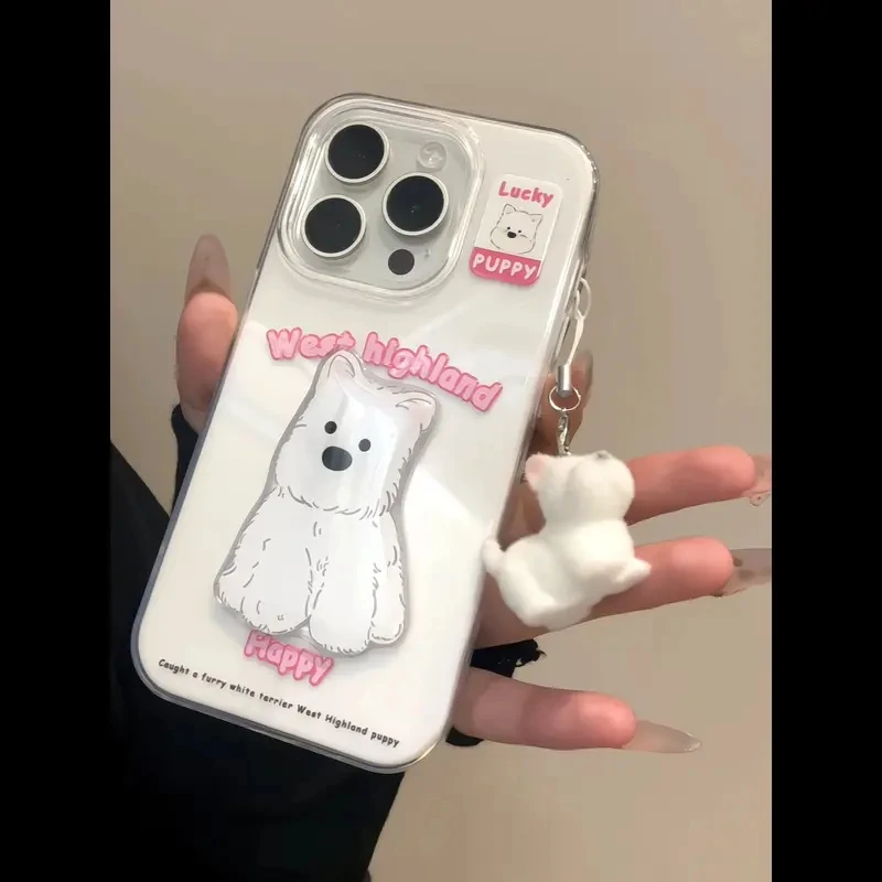 二合一果冻壳做立西高地适用于iPhone16promax苹果15pro手机壳14