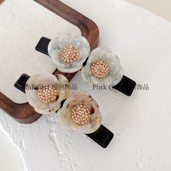 Pink Girl  T896新款复古优雅花朵弹簧夹8cm超仙甜美气质高马尾夹