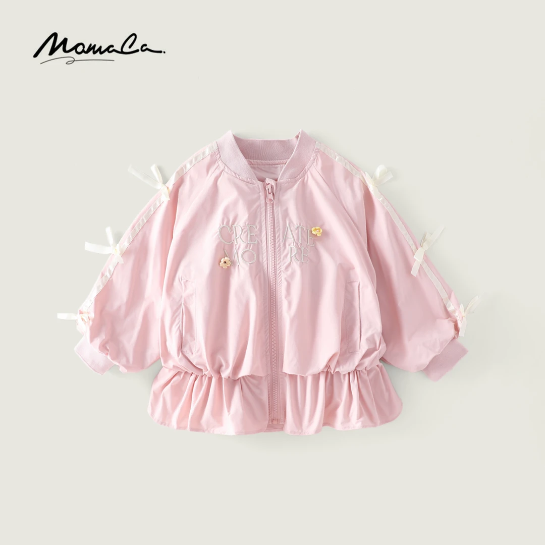 MOMOCO2025款春季女童绣花蝴蝶结甜美洋气韩版外套77520138005
