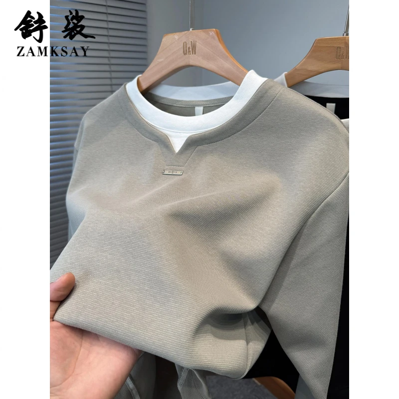 假两件卫衣男款春秋季青年潮流休闲套头打底衫男长袖t恤圆领内搭