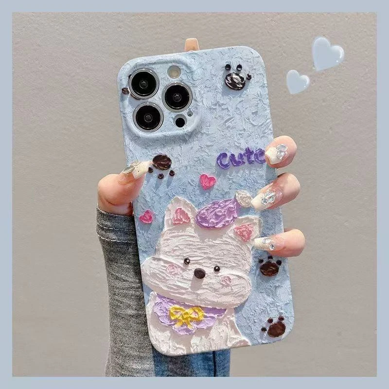 油画可爱西高地适用iPhone17promax16手机壳华为oppo荣耀vivo小米
