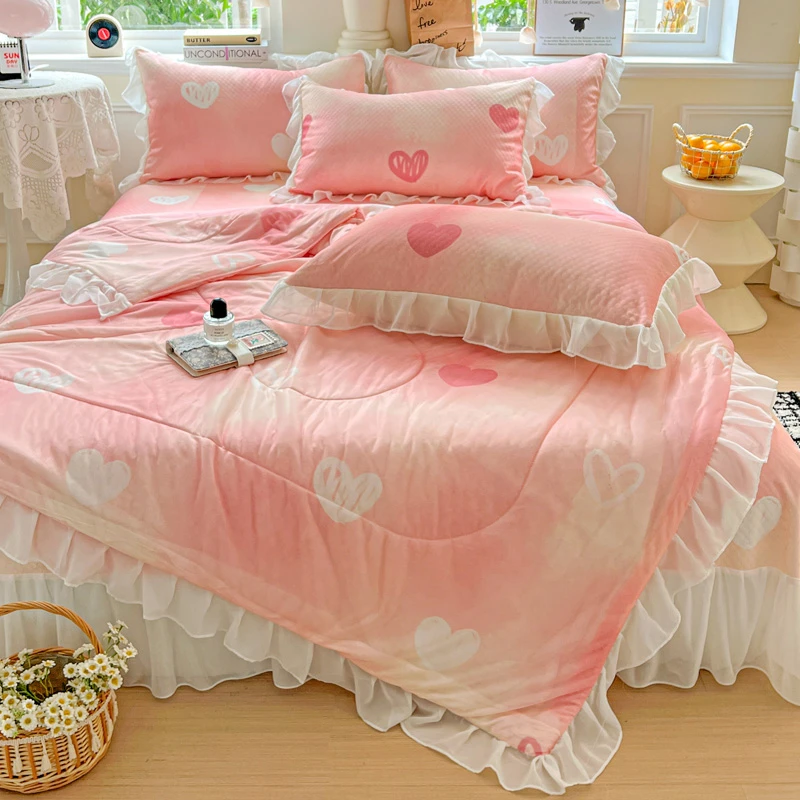 【青柠】新款活性印染软凉席夏凉被四件套软凉席空调被枕套可机洗