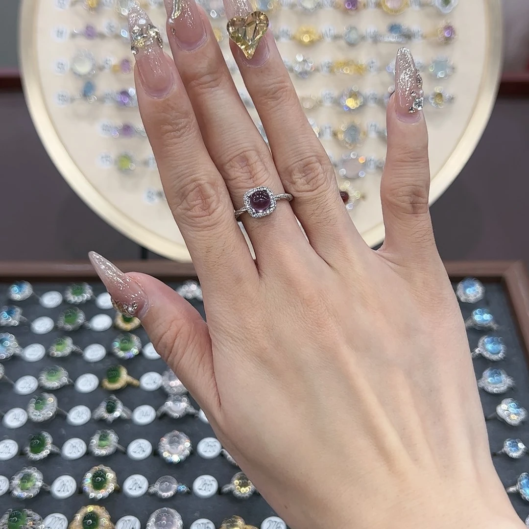 蛇纹石玉戒指银S925镶嵌