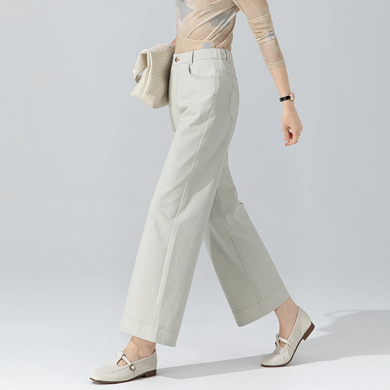 水泥灰白色莱赛尔直筒牛仔裤女2025年秋季新款高腰垂感九分阔腿裤