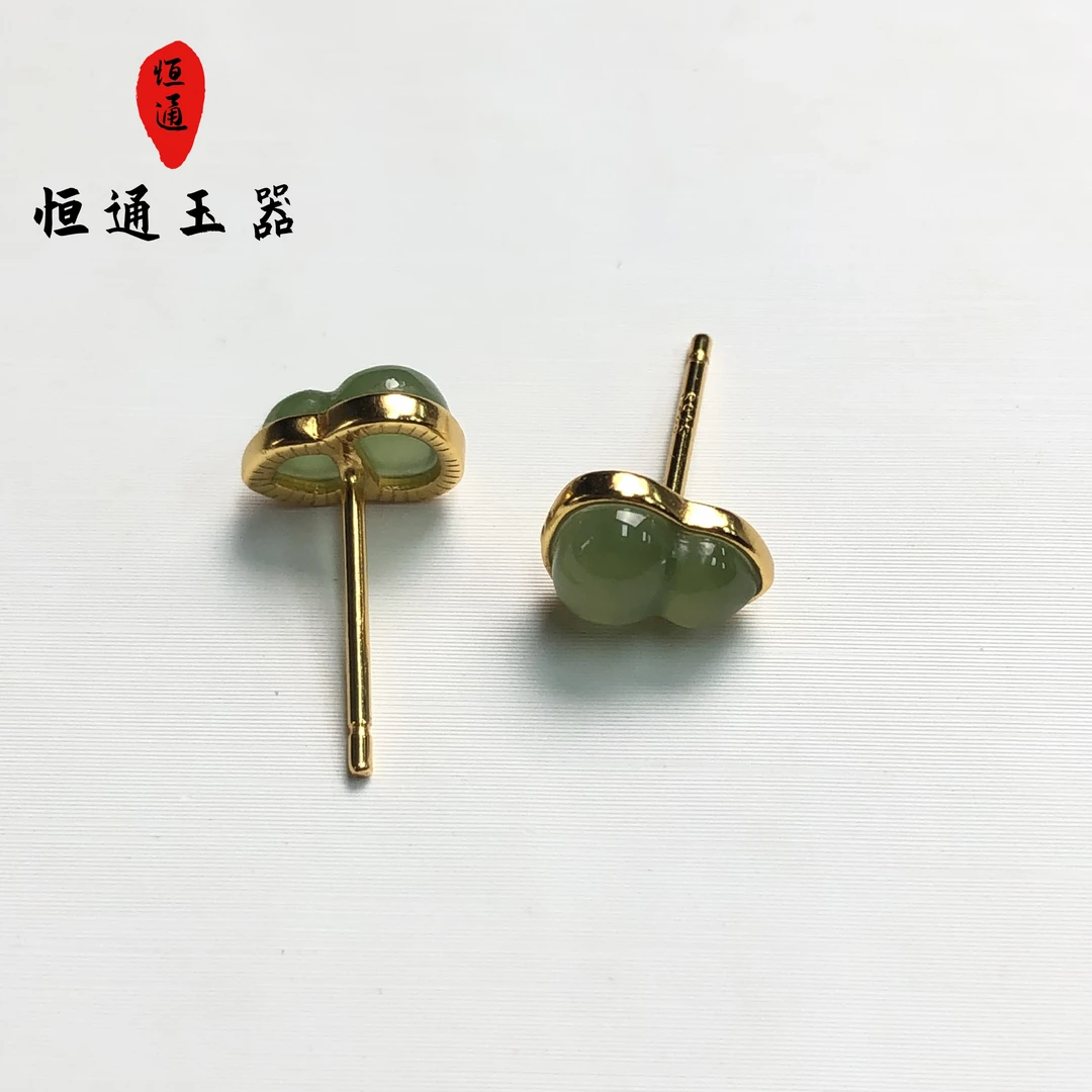 和田玉葫芦耳饰一对925 -1-59