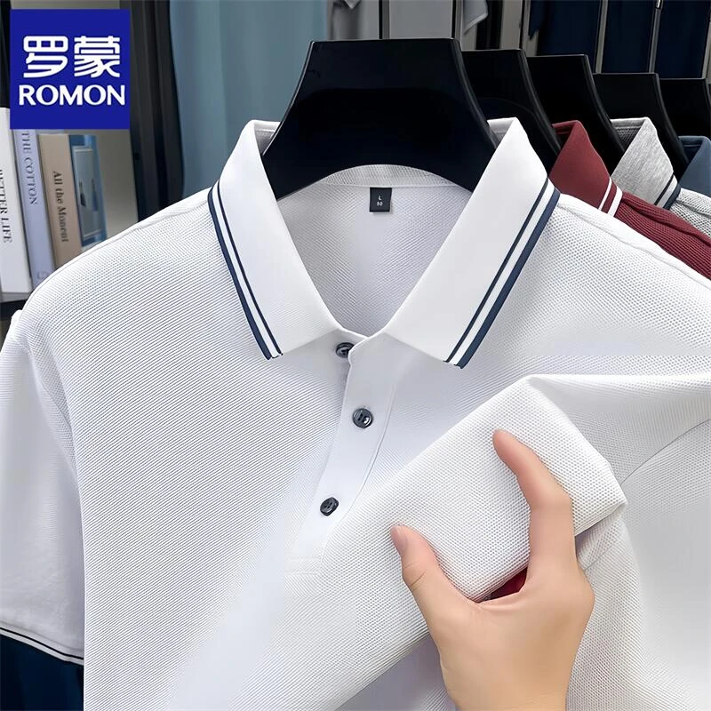 Romon/罗蒙新款男士夏季短袖t恤休闲翻领polo衫简约百搭透气上衣T