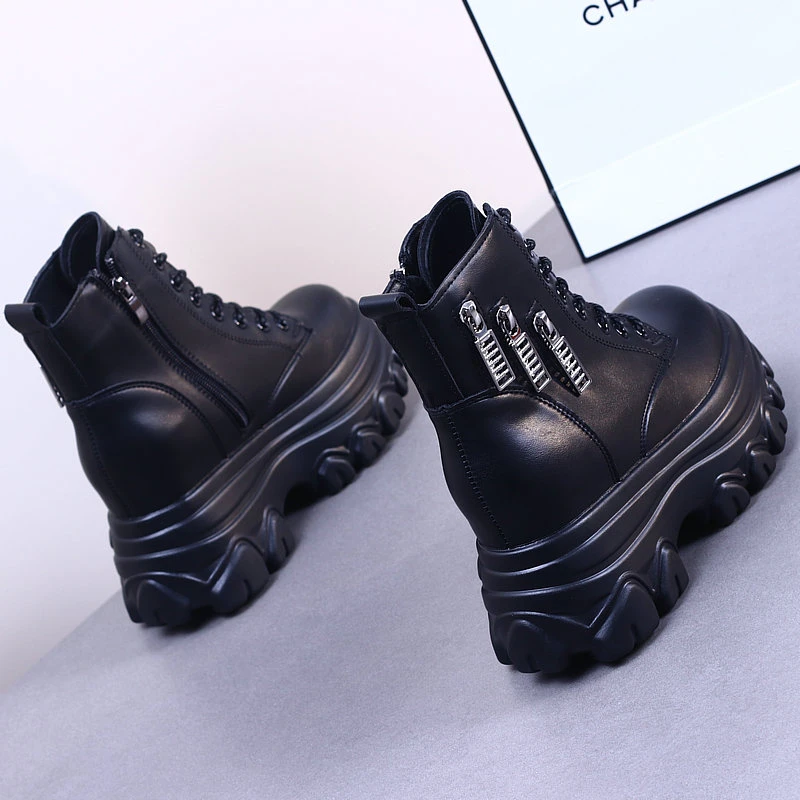 马丁靴2025年新款秋冬加绒厚底百搭内增高8cm短靴休闲百搭靴子女