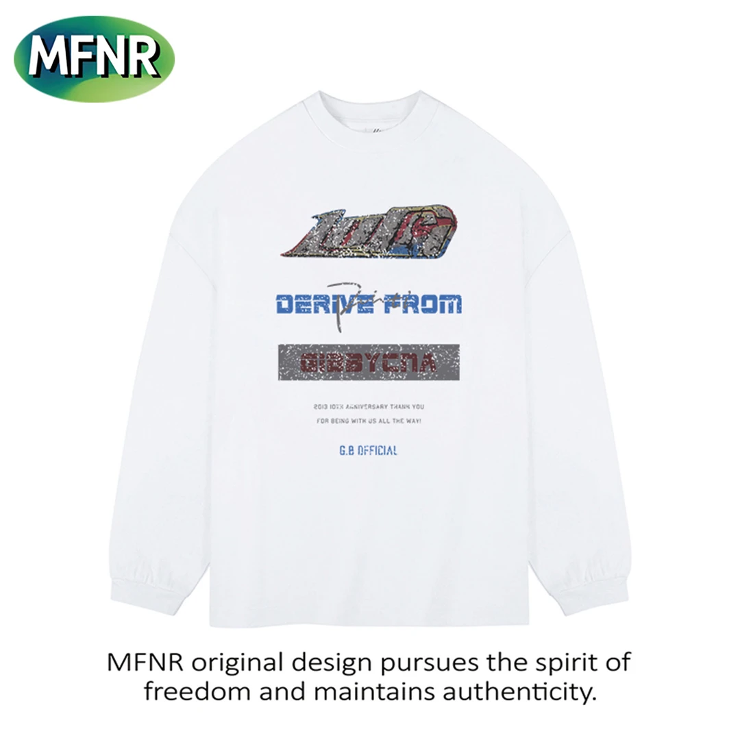 美式复古设计感印花长袖男街头潮牌百搭休闲圆领重磅纯棉打底T恤