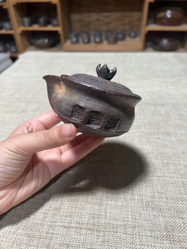 冯宝胜老师全手工敦煌自然落灰柴烧宝瓶造型老岩泥茶壶中式茶具