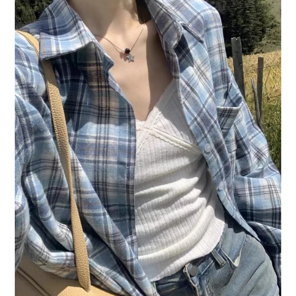 2025百搭格子衬衫女春秋复古宽松显瘦外套女装气质穿搭