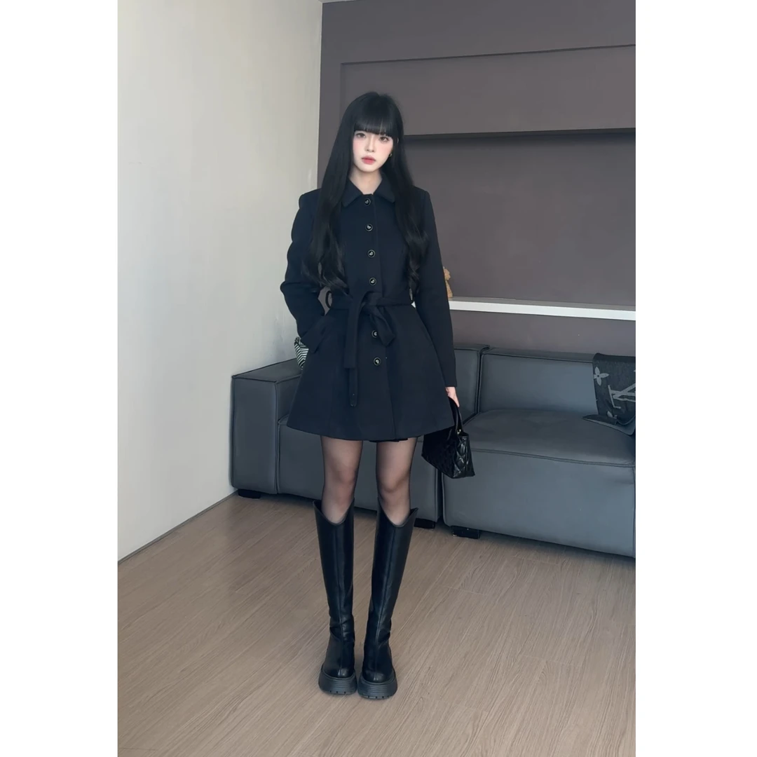【清清】RICHINCHEESE 缪斯女神 气质氛围感简约夹棉毛呢外套显瘦