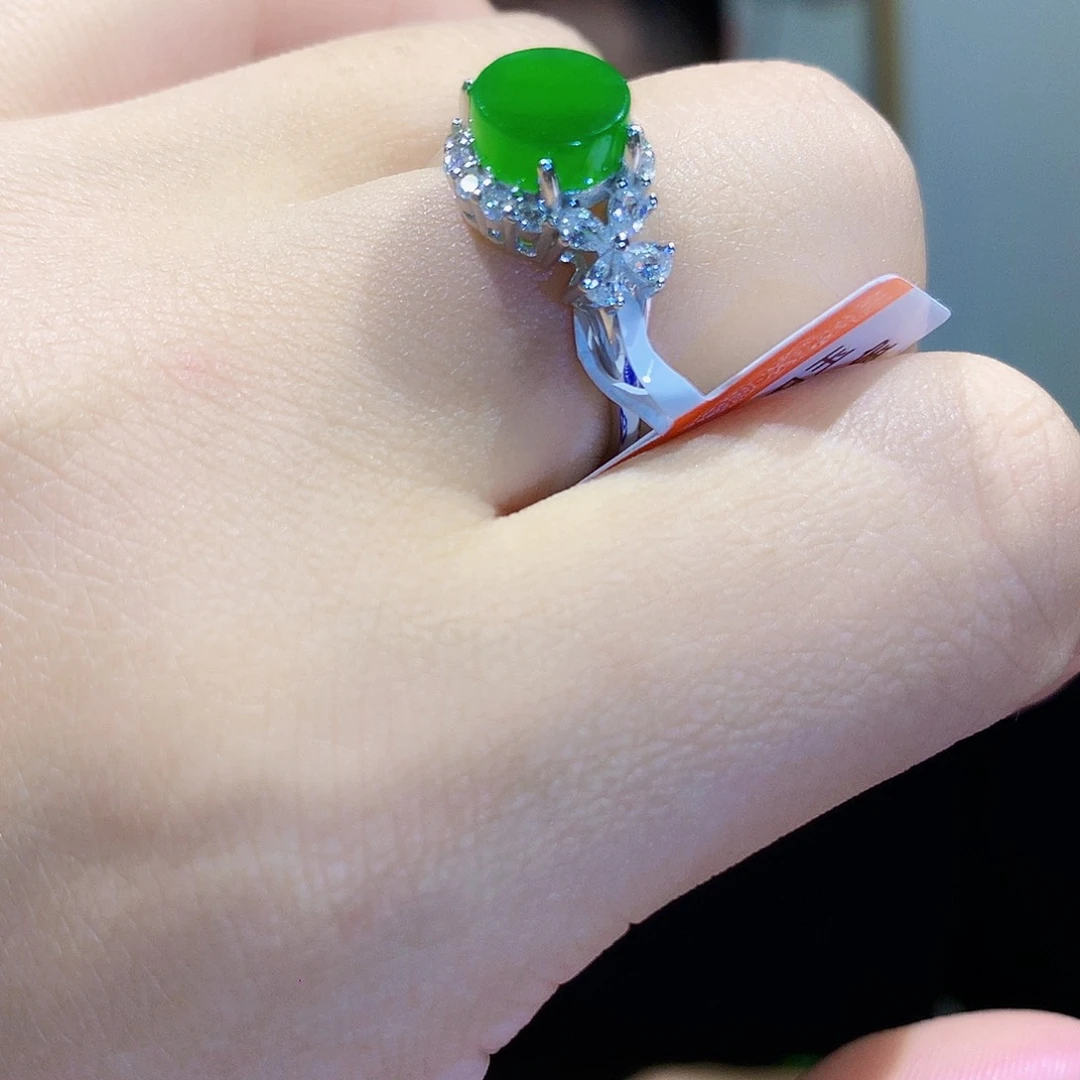 和田玉（碧玉）戒指银S925镀金镶嵌