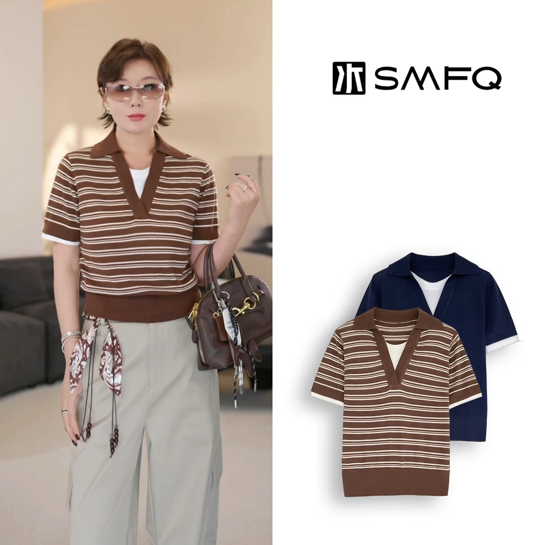 水木夫妻 “爱兰德 “MIU系羊毛 假两件POLO衫短袖上衣