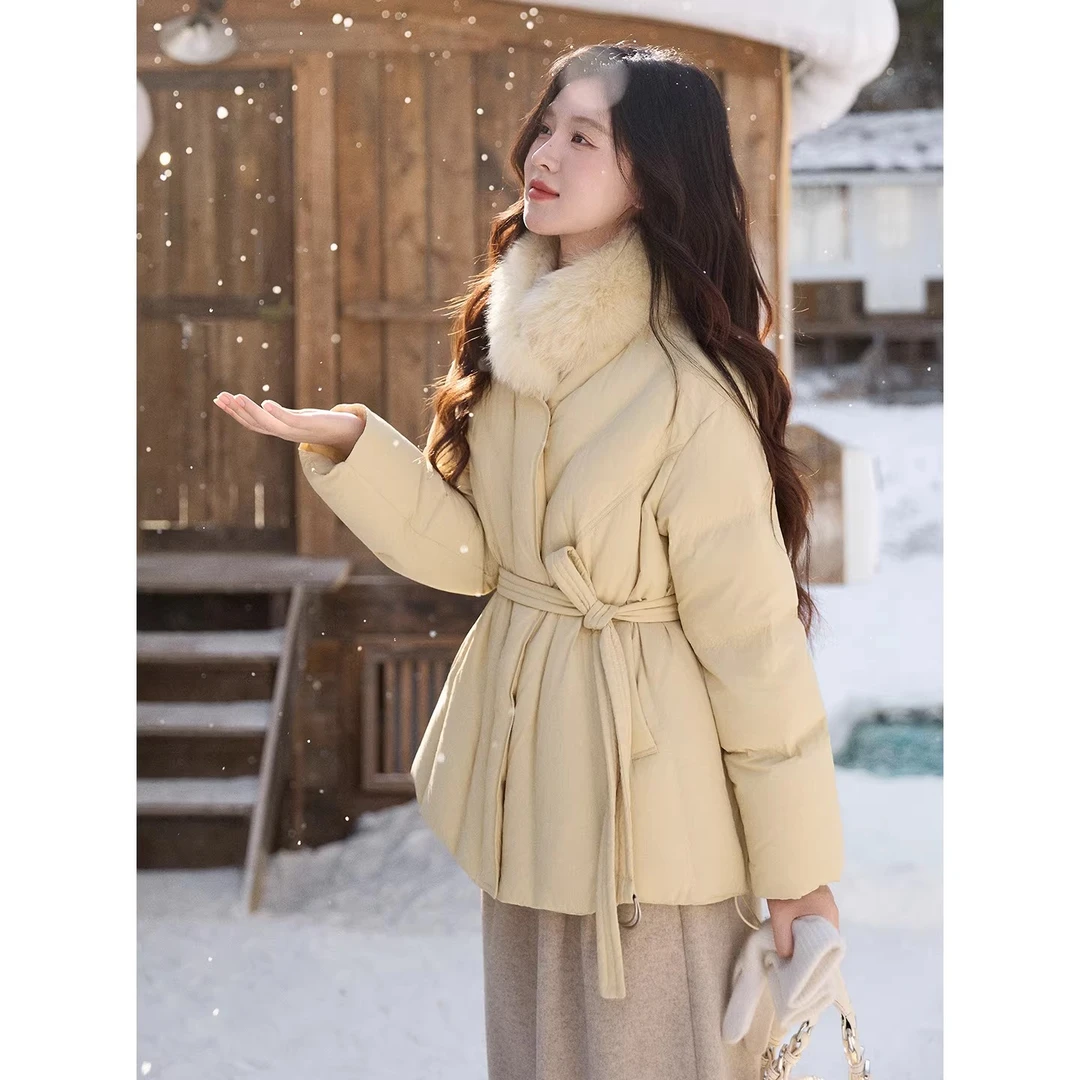 MISU/糜素小暖炉黄色收腰羽绒棉服女2025秋冬轻便百搭保暖外套