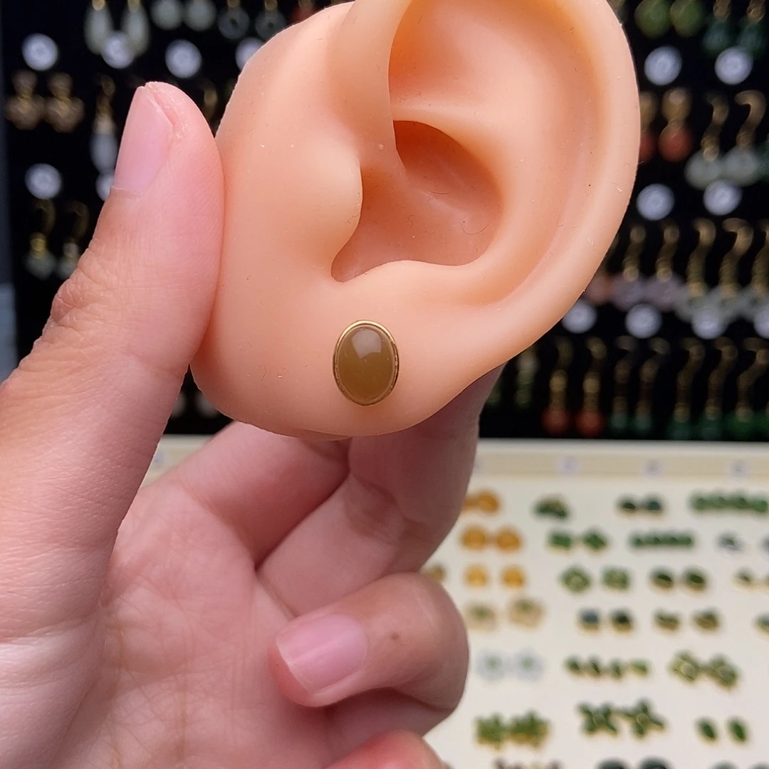 和田玉银S925镀金镶嵌耳饰