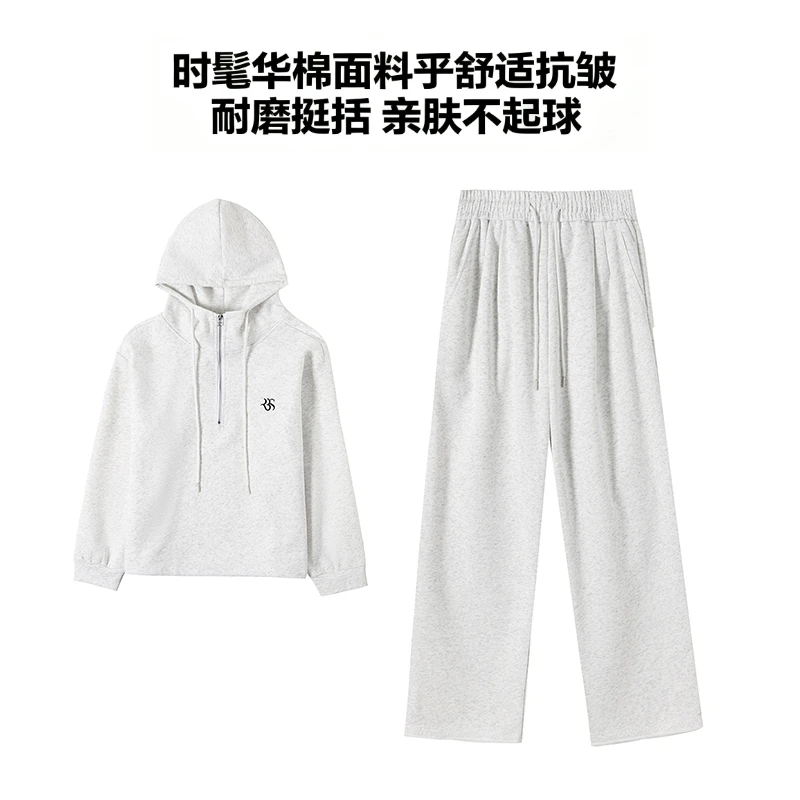 新款小个子套装休闲时尚宽松减龄连帽卫衣+蕾丝花边裤子zj