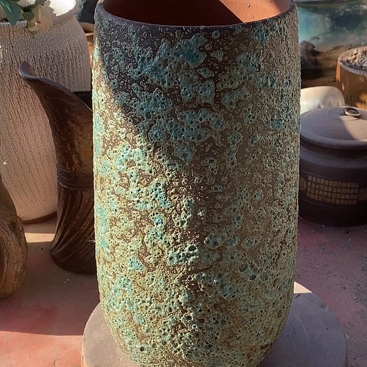 紫砂花盆口15.5高度34绿色