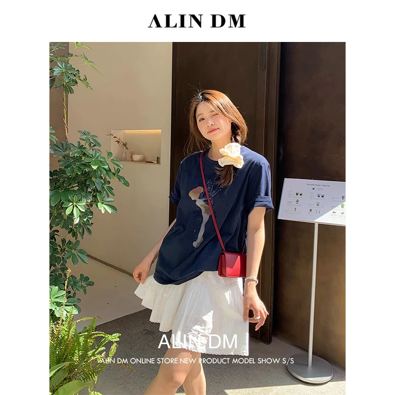 ALINDM【小森林精灵】大码微胖mm休闲百搭圆领正肩T恤 XG7378