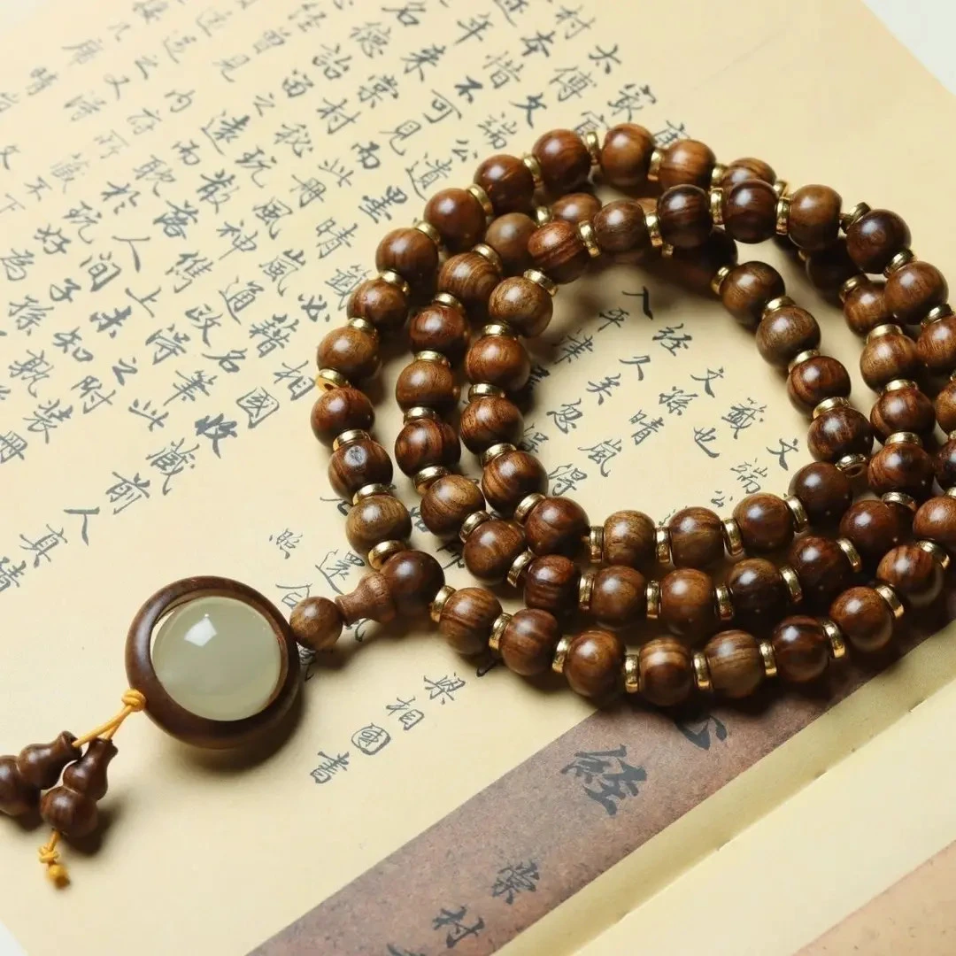 （黄花梨夜光珠设计款）10mm*64颗木质脖挂手工女士情侣复古