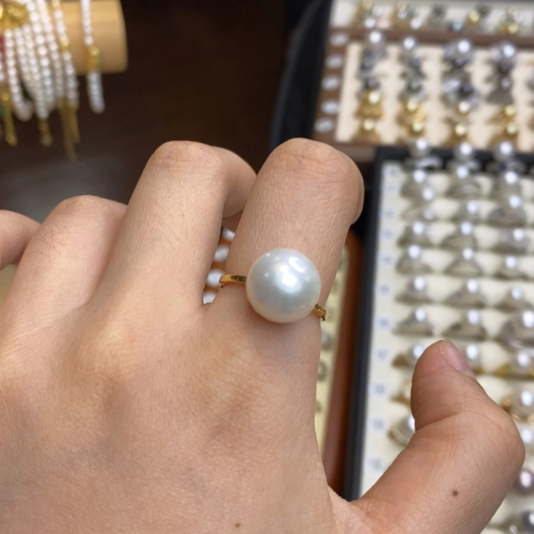 淡水珍珠戒指银S925镀金镶嵌特价