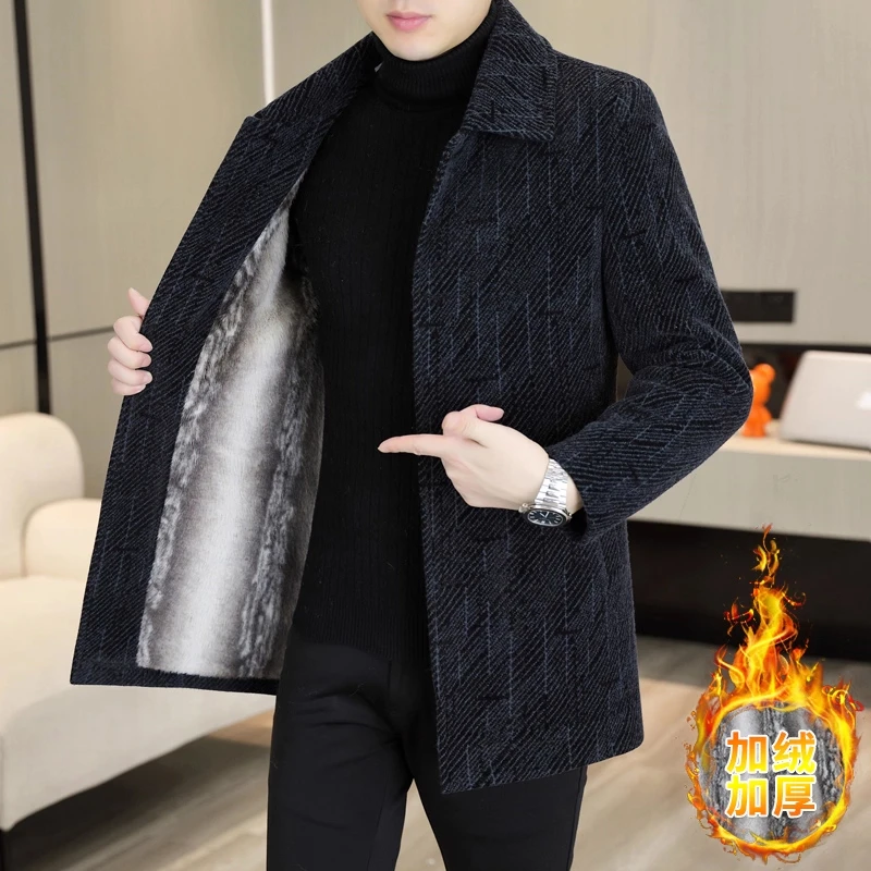 中长款男士毛呢大衣男款秋冬季新款加绒加厚潮流风衣保暖呢子外套